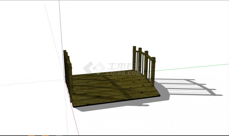 棕绿色简约小型木桥su模型-图二