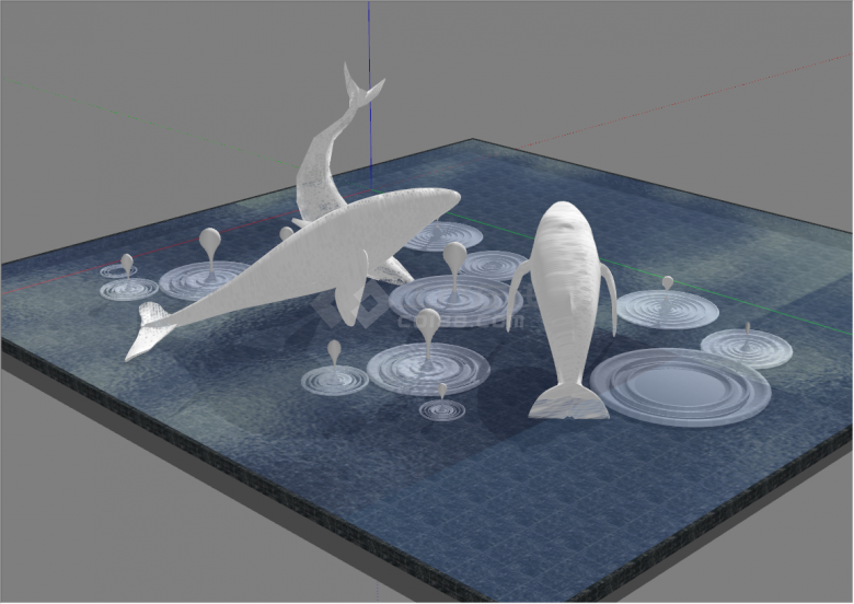 现代鲸鱼水景雕塑建筑su模型-图一