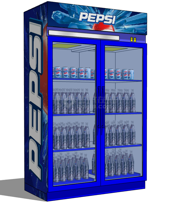 蓝色可乐现代风格超市冰柜SU模型-图一