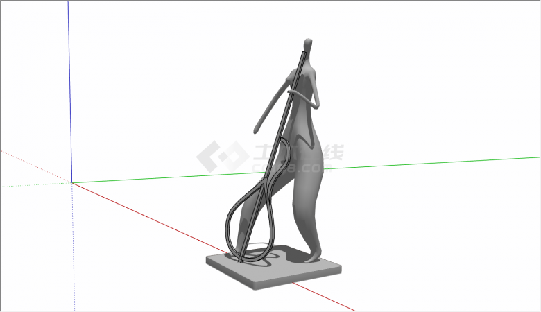 拉大提琴抽象人物雕像的SU模型-图二