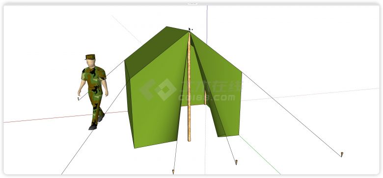 简易双坡顶军人露营帐篷su模型-图一