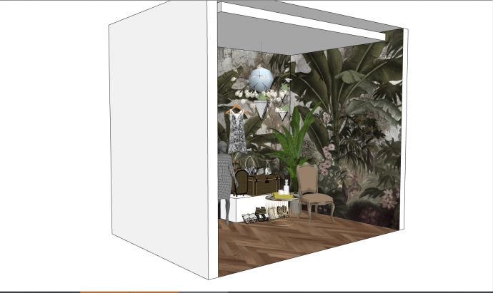 带有热带树木印花的模特橱窗 su模型_图1