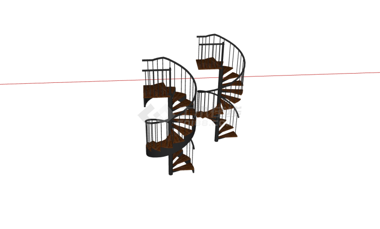 豪华深色螺旋双楼梯su模型-图二