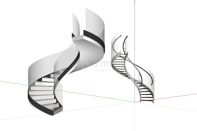 弯曲白色扶手现代风格楼梯 su模型-图二