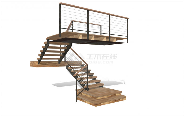 经典木制现代楼梯su模型-图二