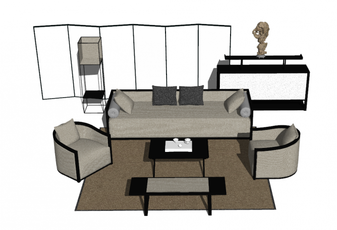 高档简易带屏风的沙发 su模型_图1