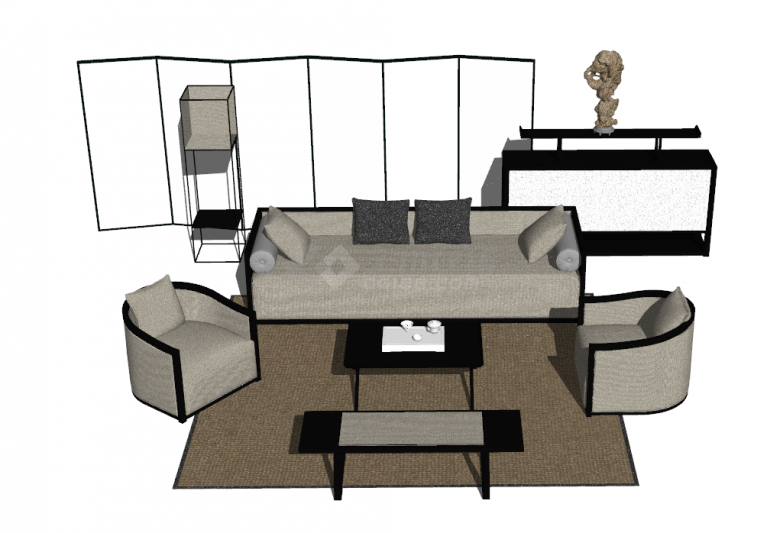 高档简易带屏风的沙发 su模型-图一
