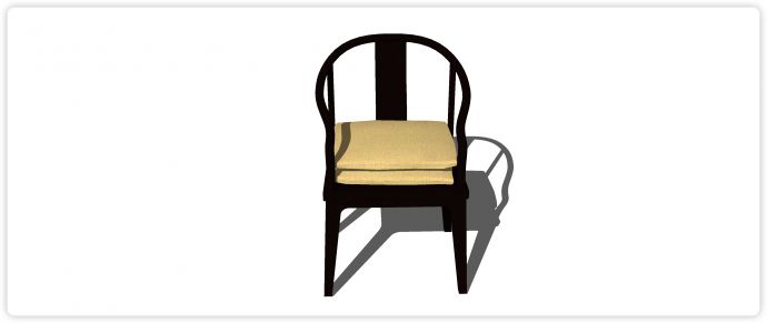 黑色实木弧形靠背圆角扶手单椅su模型_图1