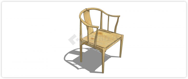 中式简约枫木弧形靠背单椅su模型-图二