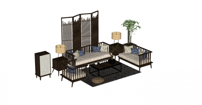 褐色米色现代沙发su模型_图1