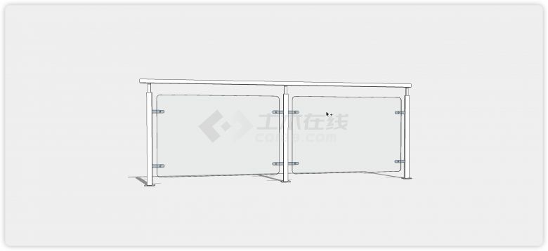白色钢管结构圆角玻璃栏杆su模型-图一