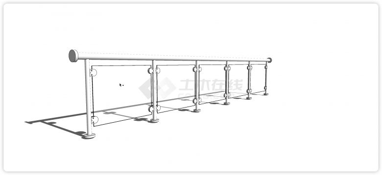 圆柱钢铁结构5段玻璃铁艺栏杆su模型-图二