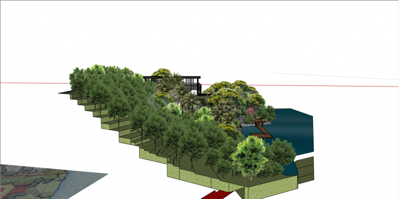 依山傍水的绿树环绕的滨水民宿su模型-图一