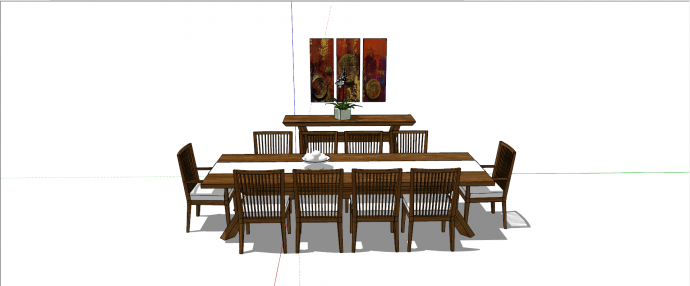 新中式长方形实木十人连体餐桌组合su模型_图1