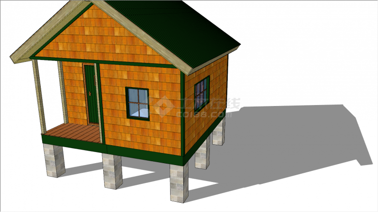 带绿顶黄色小木屋su模型-图二
