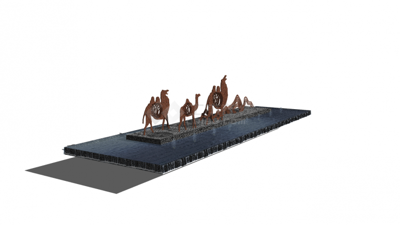新中式石雕骆驼喷泉su模型-图二