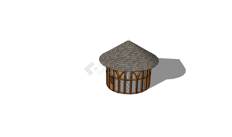 日式圆柱尖顶小木屋su模型-图二