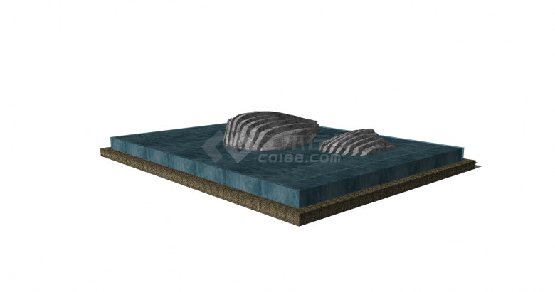 新中式石头分割喷泉su模型-图二