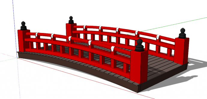 中式古典红色结实桥su模型_图1