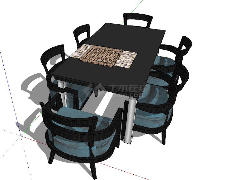 黑色大气现代新中式餐桌组合 su模型-图二