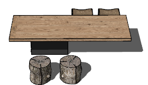 带方形凳带圆形凳书桌茶桌su模型_图1