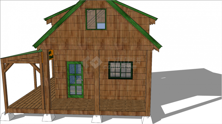 绿顶的木地板小木屋su模型-图二