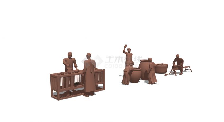 古代劳作玩耍售卖商品的3D铜人su模型-图二