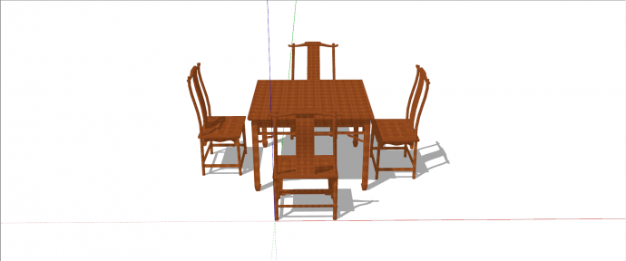 新中式正方形棕色纯木花纹餐桌组合su模型_图1