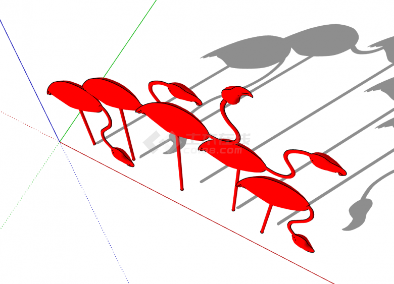 红色鸵鸟式现代创意艺术雕塑SU模型-图二