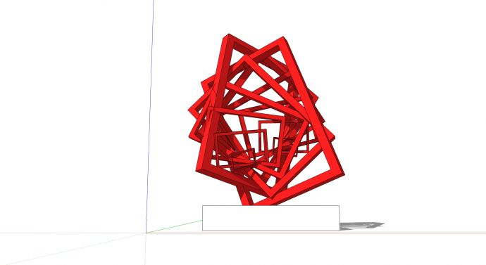 白色底座红色旋转方框现代创意艺术雕塑 su模型_图1