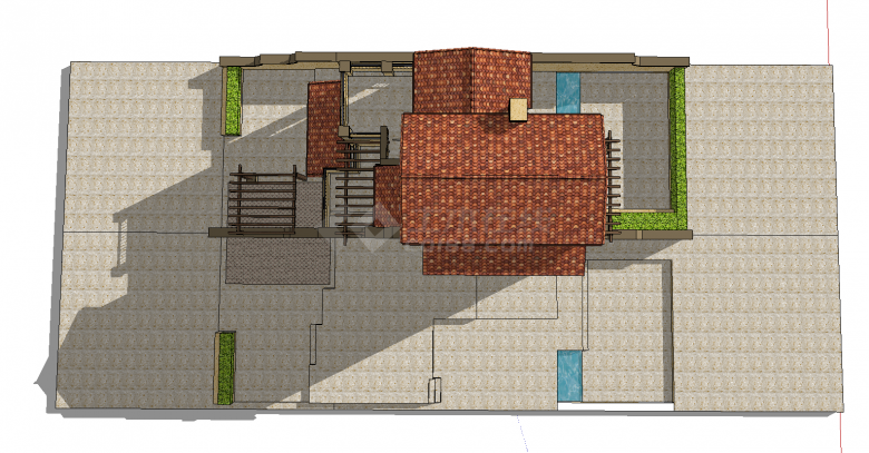 三层欧式风格带院落的别墅su模型-图二
