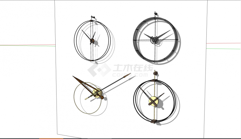 四个圆形的钟表样式的墙饰挂件 su模型-图二