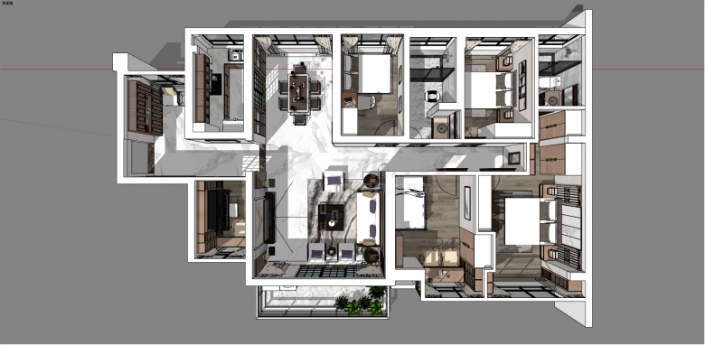 新中式室内家装空间su模型-图一