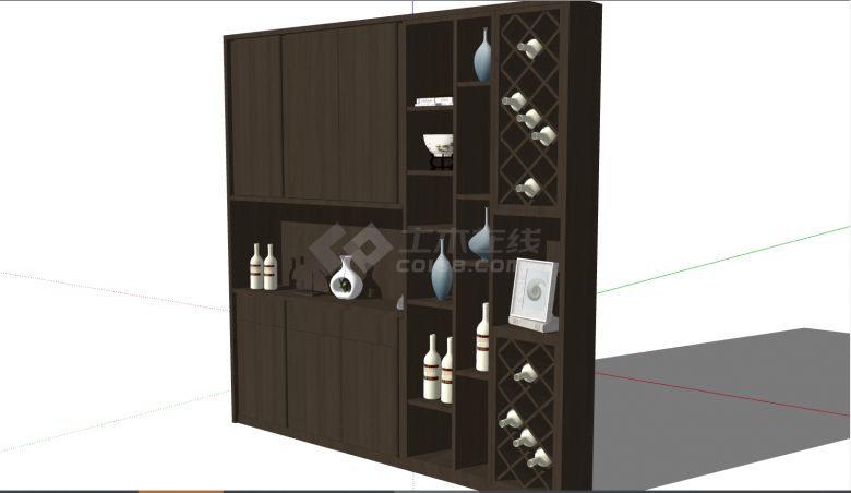 一款棕色的简约的酒柜 su模型-图一