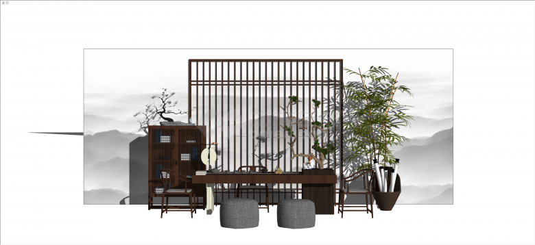 新中式古典桌椅家具合集su模型-图一