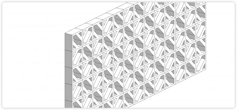 三角形拼棱形穿孔板建筑表皮su模型-图二