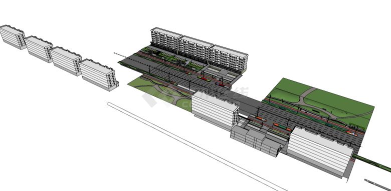 城市更新双车人行道su模型-图二