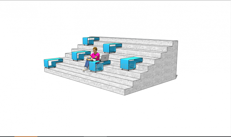 蓝色的带有台阶的创意坐凳 su模型-图二