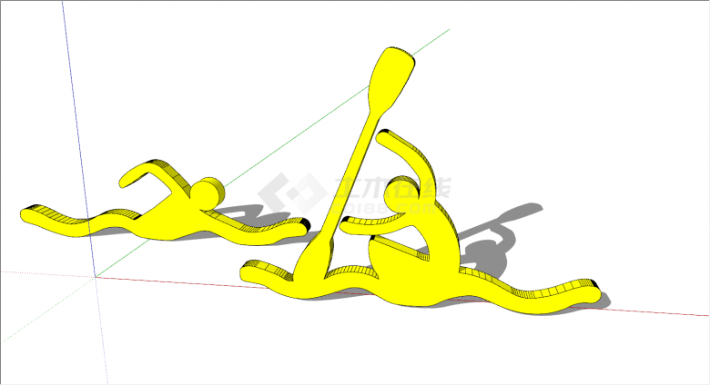 两个黄色运动雕塑su模型-图一