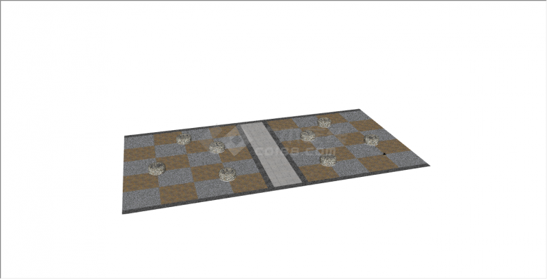方砖拼接的带象棋造型的新中式园路铺装su模型-图一