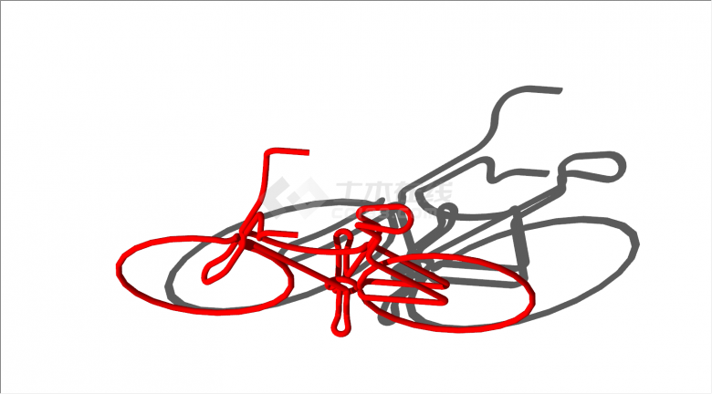 红色自行车轮廓运动雕塑su模型-图一