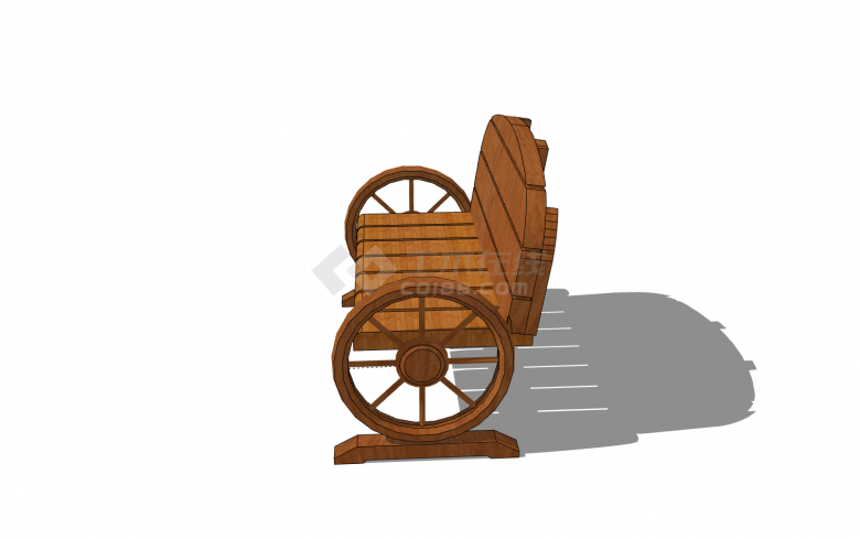 木质车轮扶手中式坐凳su模型-图二