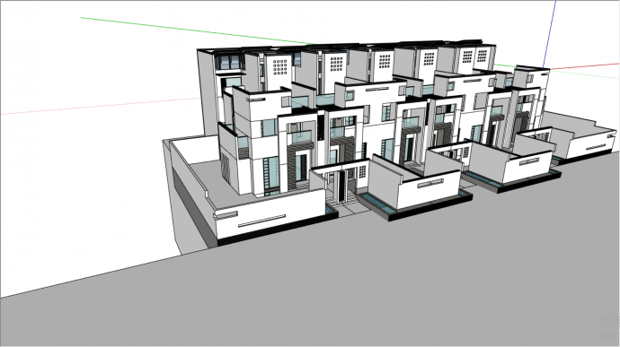 纯白色中式连排住宅su模型_图1