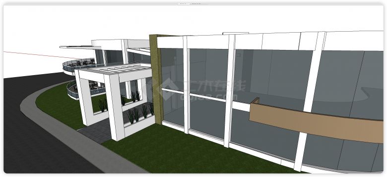大弧形露台玻璃结构别墅su模型-图一