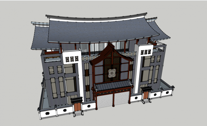 新中式琉璃瓦屋顶多层别墅su模型_图1