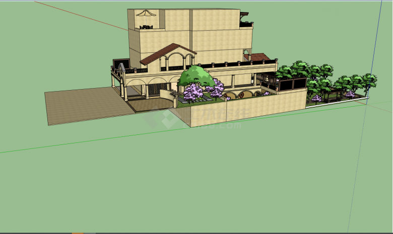 花园式小型别墅建筑su模型-图二