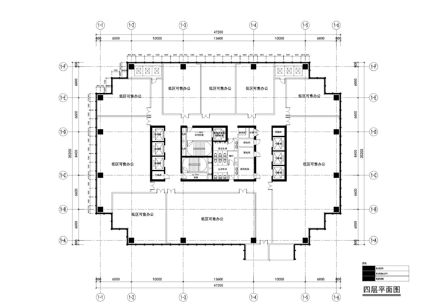 合肥万创高新区KC4-4地块项目-办公楼平面分色CAD图