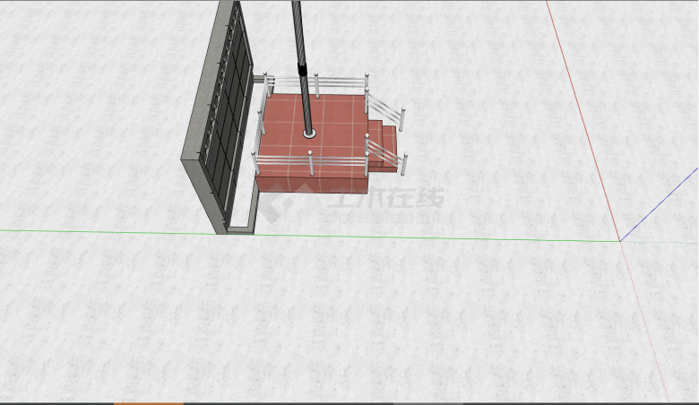 带有栏杆的对大气的旗杆台su模型-图二