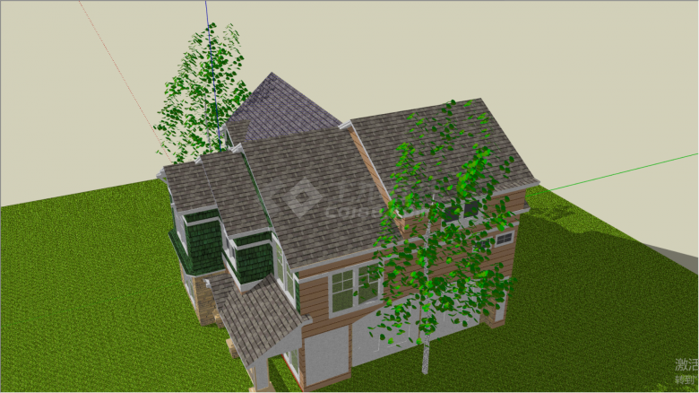 绿色二层大空间别墅su模型-图二