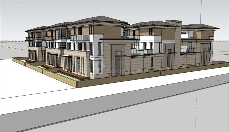 新亚洲式精品三层联排别墅su模型-图二